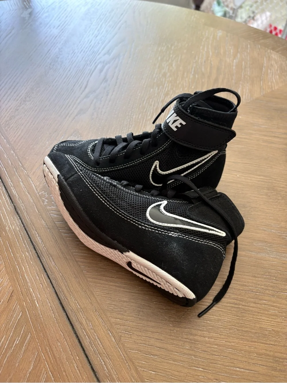 Nike Kids Black and White High-Top Lace Sneakers with Strap